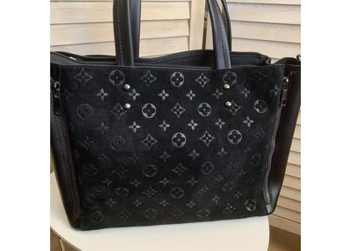 Женская замшевая сумка в стиле Луи Витон черная сумочка эко кожа