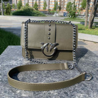 Женская мини сумочка клатч в стиле Pinko с птичками. Маленькая сумка на цепочке Пинко птички бордовая зеленая Зеленый