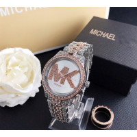 Женские часы Michael Kors качественные реплика. Брендовые наручные часы с камнями золотистые серебристые Розовый с серебром
