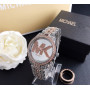 Женские часы Michael Kors качественные реплика. Брендовые наручные часы с камнями золотистые серебристые Розовый с серебром