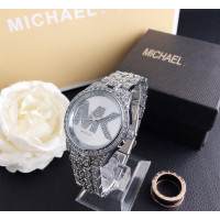 Женские часы Michael Kors качественные реплика. Брендовые наручные часы с камнями золотистые серебристые Серебро