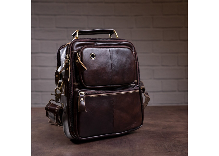 Сумка мужская гладкая Vintage 14748 Коричневая