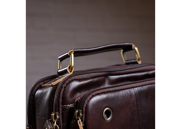 Сумка мужская гладкая Vintage 14748 Коричневая