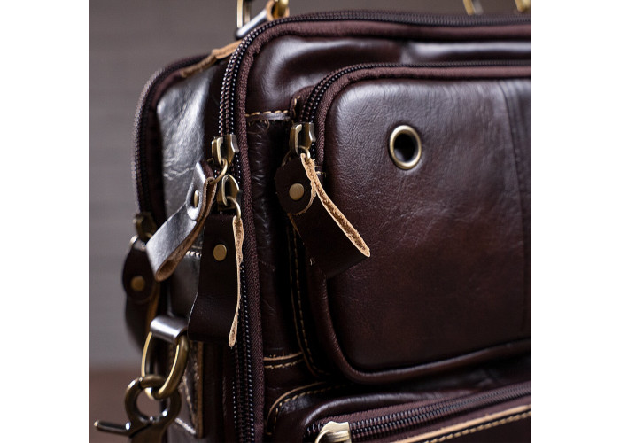 Сумка мужская гладкая Vintage 14748 Коричневая