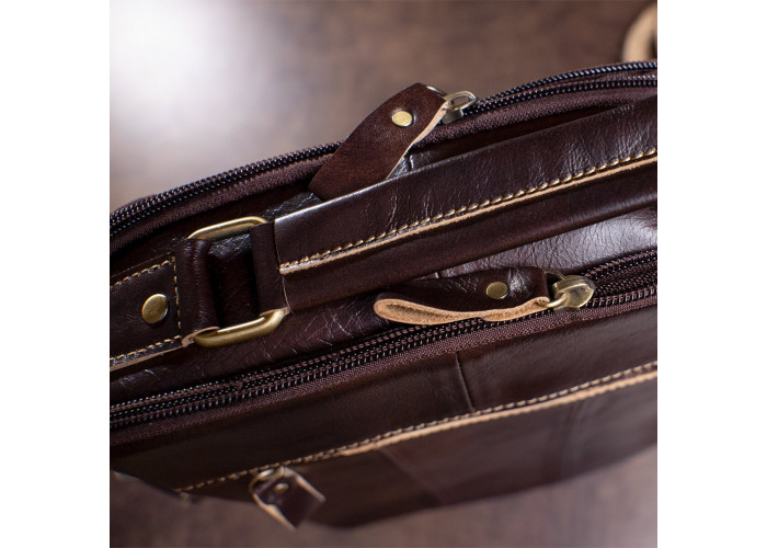 Сумка мужская гладкая Vintage 14748 Коричневая