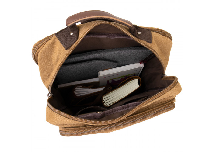 Рюкзак текстильный дорожный унисекс на два отделения Vintage 20614 Песочный