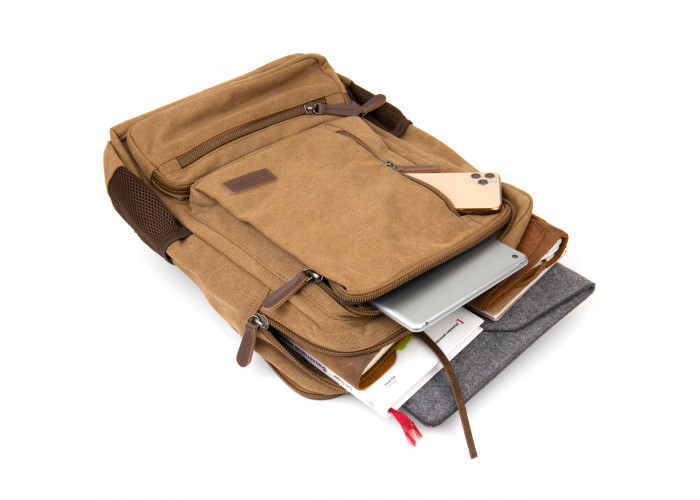 Рюкзак текстильный дорожный унисекс на два отделения Vintage 20614 Песочный