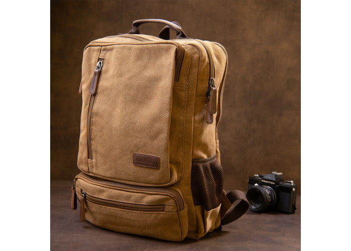 Рюкзак текстильный дорожный унисекс на два отделения Vintage 20614 Песочный