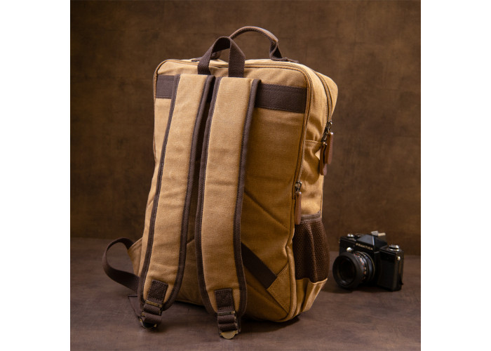 Рюкзак текстильный дорожный унисекс на два отделения Vintage 20614 Песочный