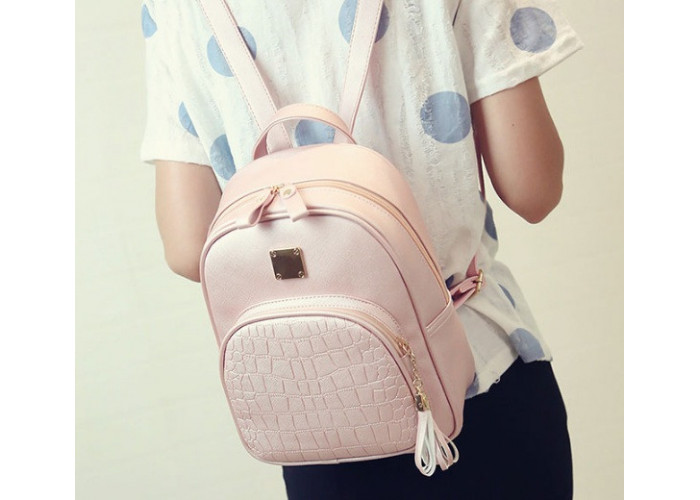 Кожаный женский рюкзак Экокожа Розовый