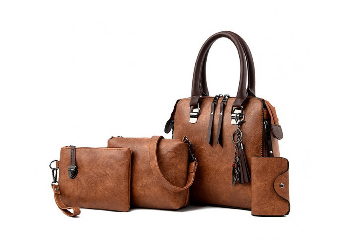 Женская сумка набор 4 в 1 комплект сумочка клатч визитница на плечо + брелок